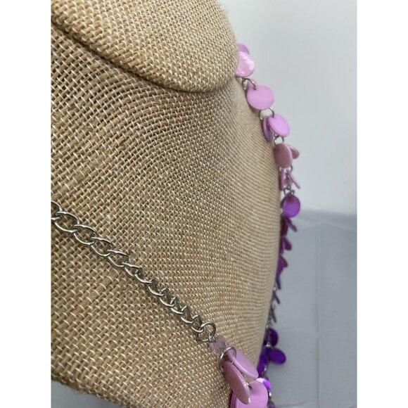 Pink & Purple Disc Necklace With Silver Chain - Picture 2 of 4
